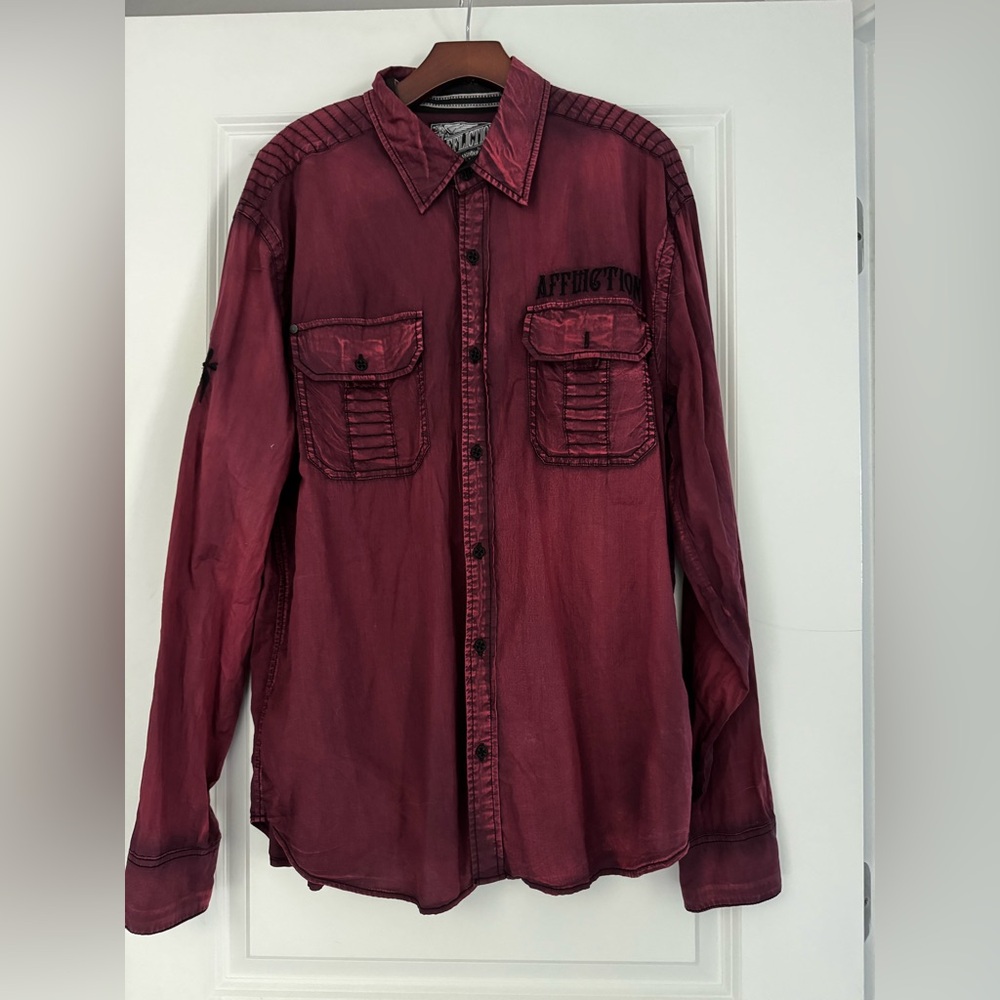 Affliction Burgundy Long Sleeve Shirt